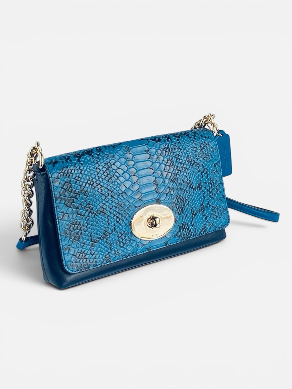 Coach Crosstown Blue Python Embossed Snake Print Crossbody